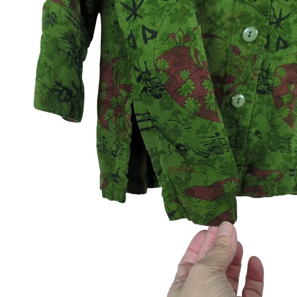 Vintage Tianello Green Womens Blouse XS 100% Tencel Button Front Asian Inspired - Picture 7 of 16